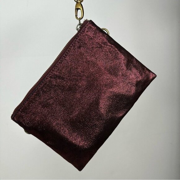 Anthropologie Women’s Maroon Leather Metallic Wristlet Small 5.5" X 7.5" - Picture 3 of 16